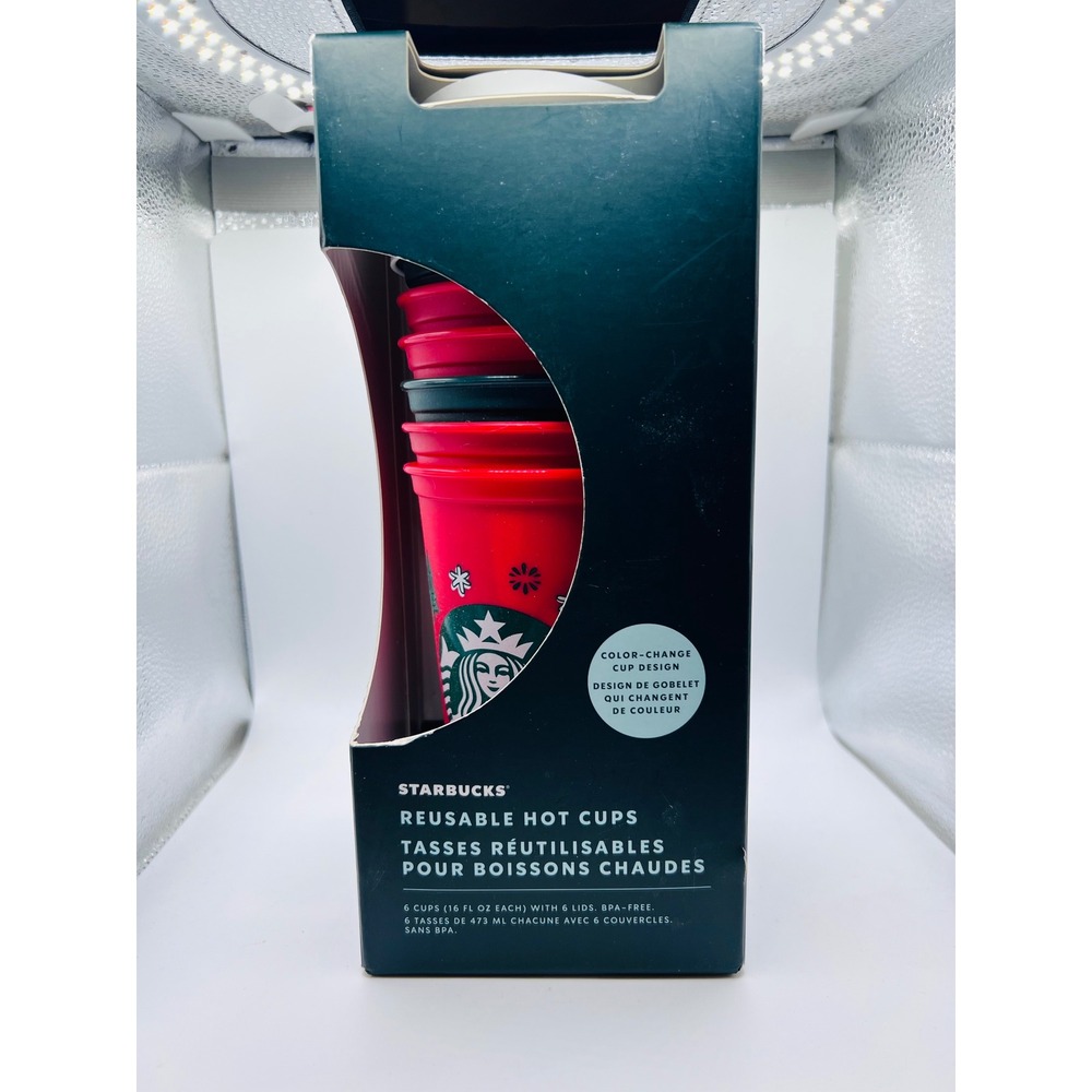 Starbucks 2022 Reusable Hot Cups‎ 6 Color Changing Holiday Cheer Cups New In Box